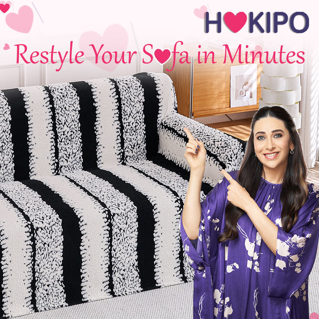 Buy Stylish Black Colour Luxury Wavy Plush Sofa Cover– 2 Seater Sofas | HOKIPO