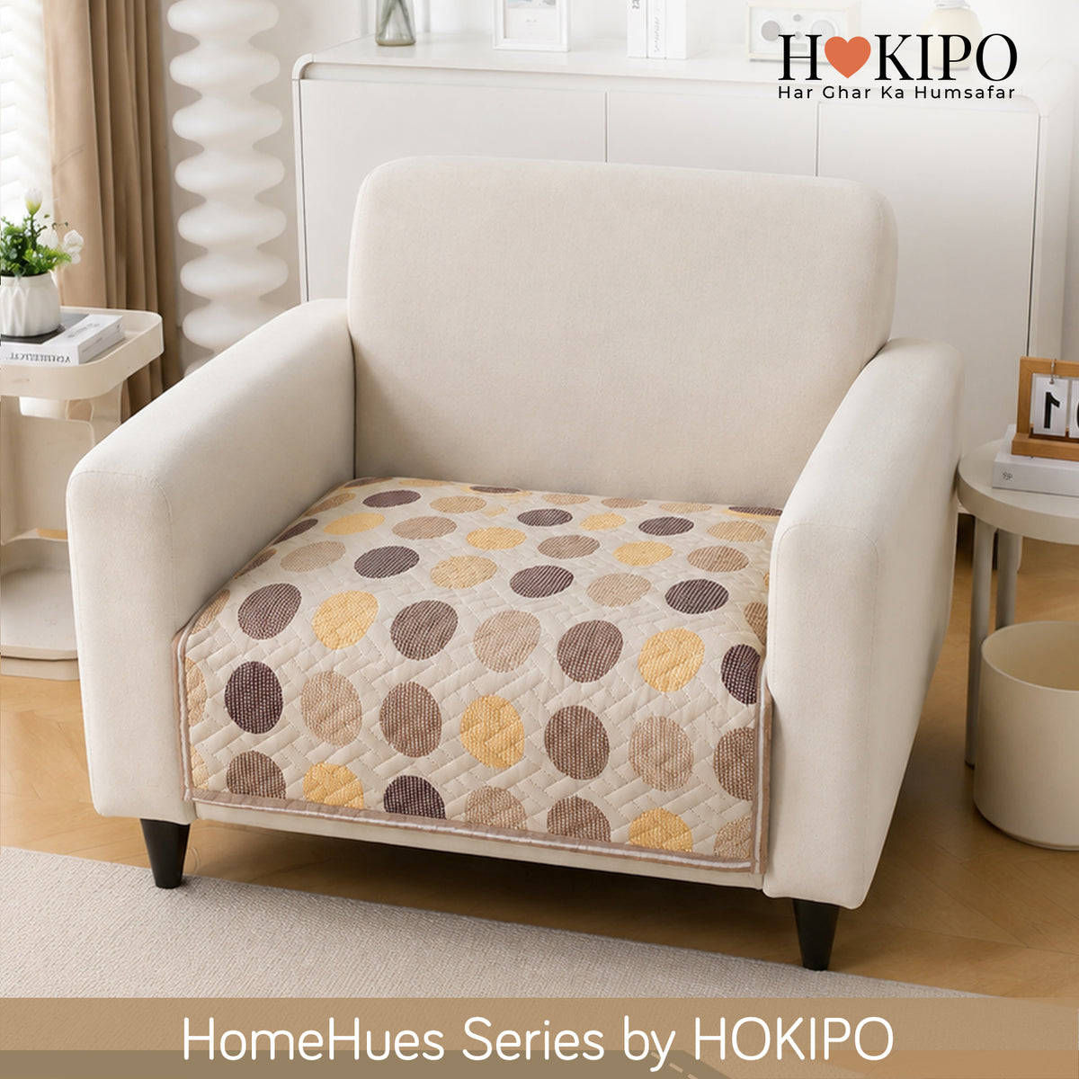 'Homehues' Printed Quilted Sofa Cover Mats, Brown Polka Dot