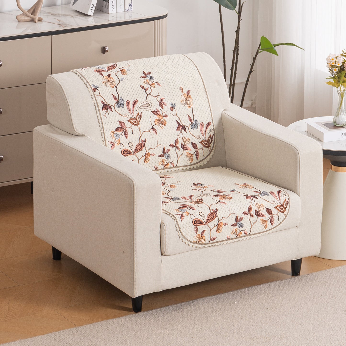 HeavenHue Fleece Soft Touch Quilted Sofa Cover Set – Washable Sofa Panel for Seat & Back - Autumn Whisper