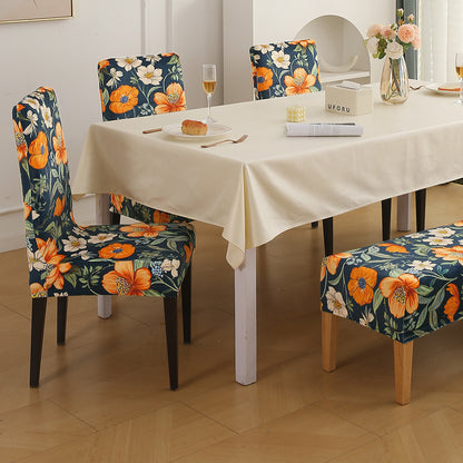 Premium Velvet Cover Set for 4 Dining Chairs + 1 Dining Bench, Teal Twilight Garden