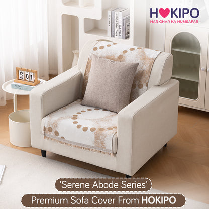 Premium 320 GSM Chenille Sofa Cover 'Serene Abode Series', Latte Dotted Wave