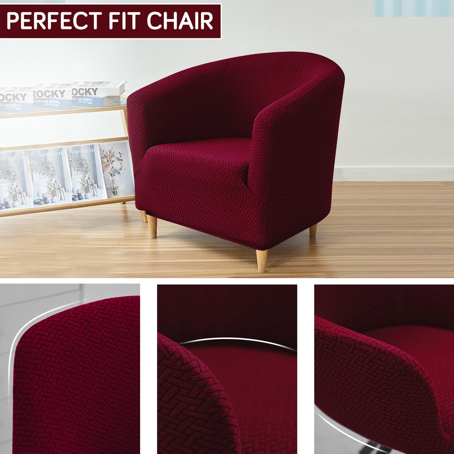 HOKIPO Premium Jacquard Stretchable Tub Chair Cover Slipcover, Burgundy