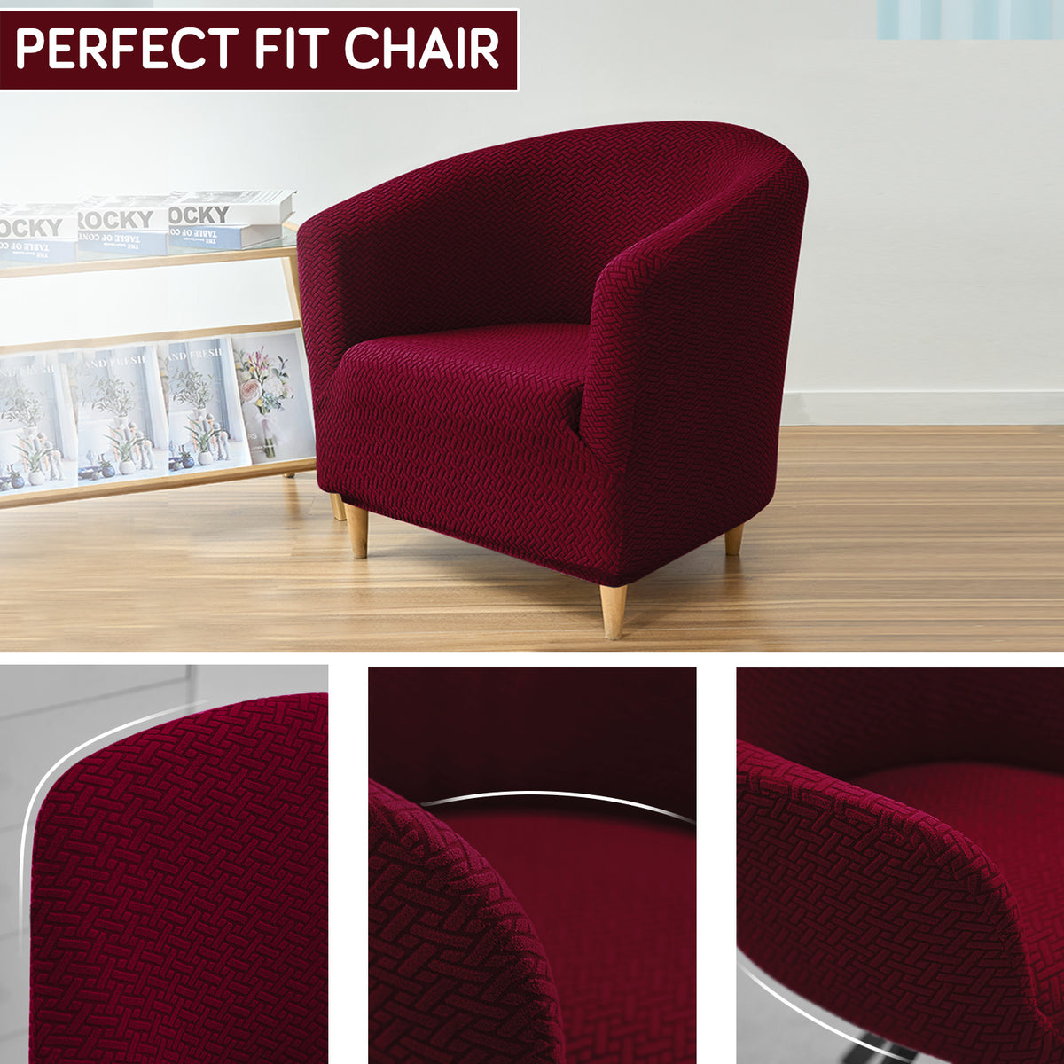 Premium Jacquard Stretchable Tub Chair Cover Slipcover, Burgundy