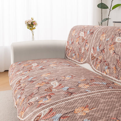 HeavenHue Fleece Soft Touch Quilted Sofa Cover Set Washable Sofa Panel for Seat & Bk - Vintage Bloom