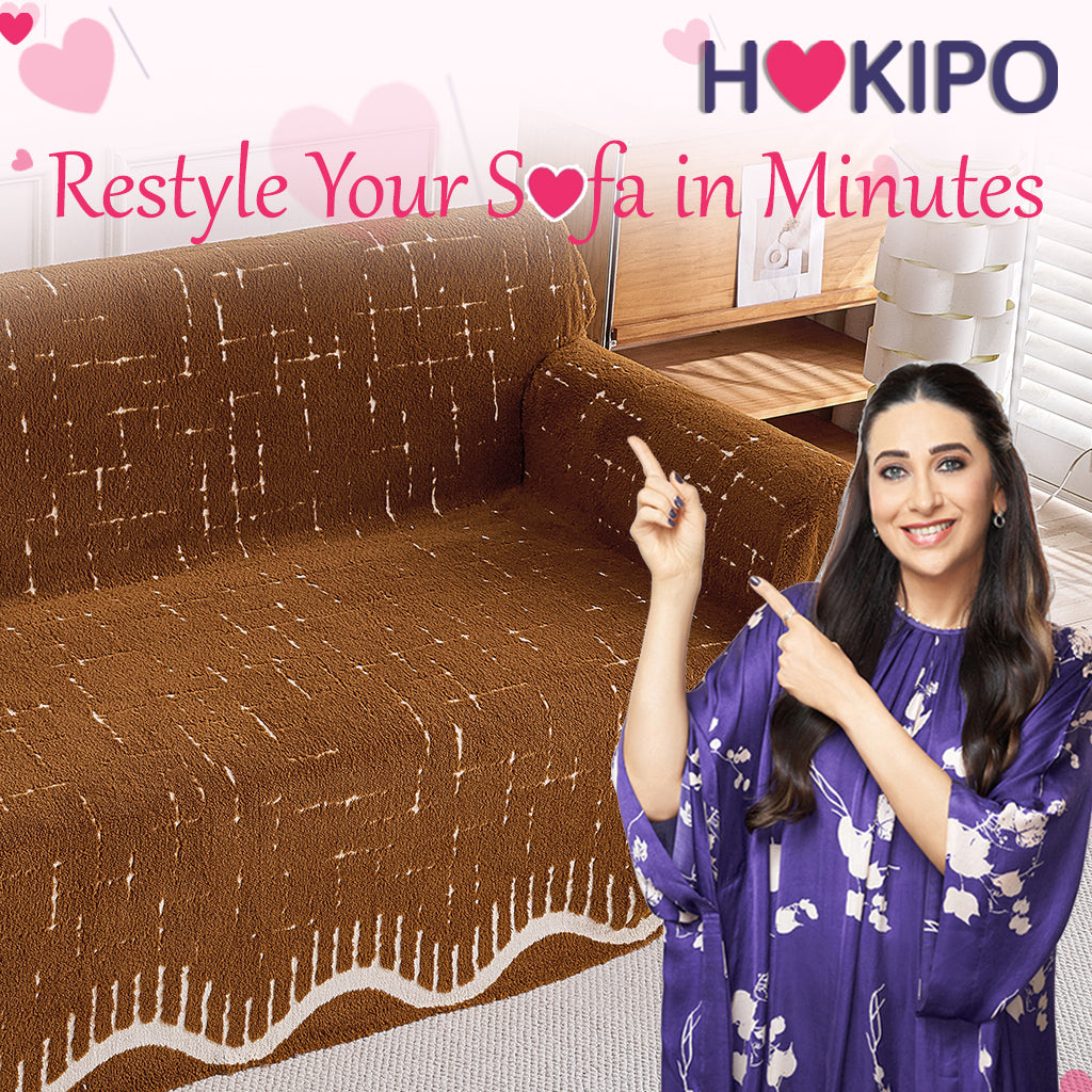 Buy Stylish Brown Colour Supple Soft Wavy Plush Sofa Cover – 2 Seater Sofas | HOKIPO