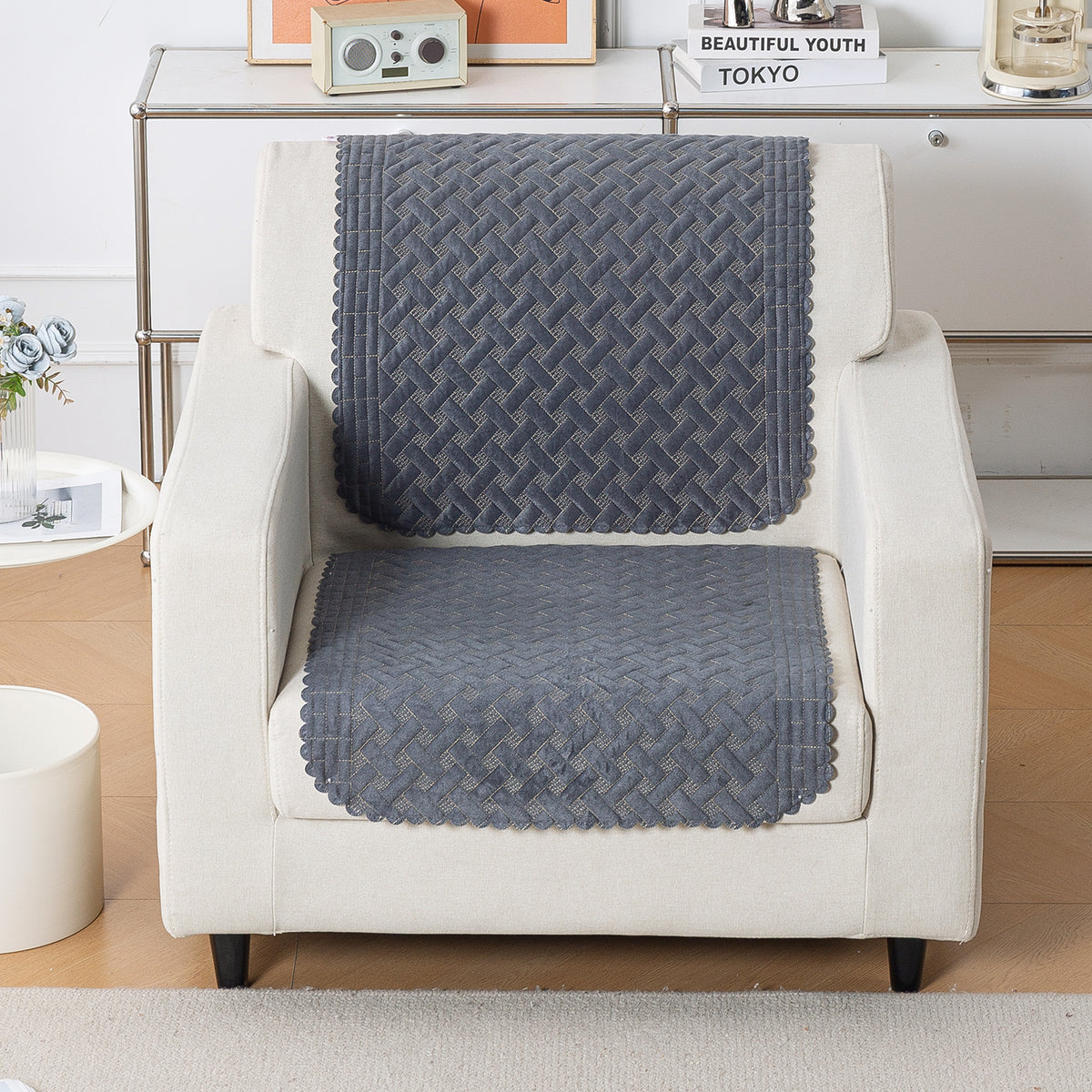 Modern Matrix 5-Seater Reversible Sofa Cover (3+1+1), Deep Grey