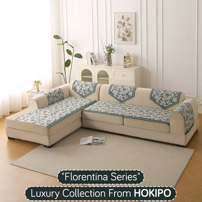 Florentina Series Quilted Holland Velvet L Shape Sofa Seat Mat - Magnolia Green