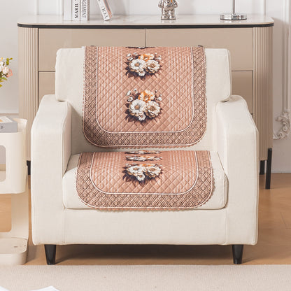LoomVerse Quilted Sofa Cover Set Washable Sofa Panel for Seat & Back - Vintage Rosette