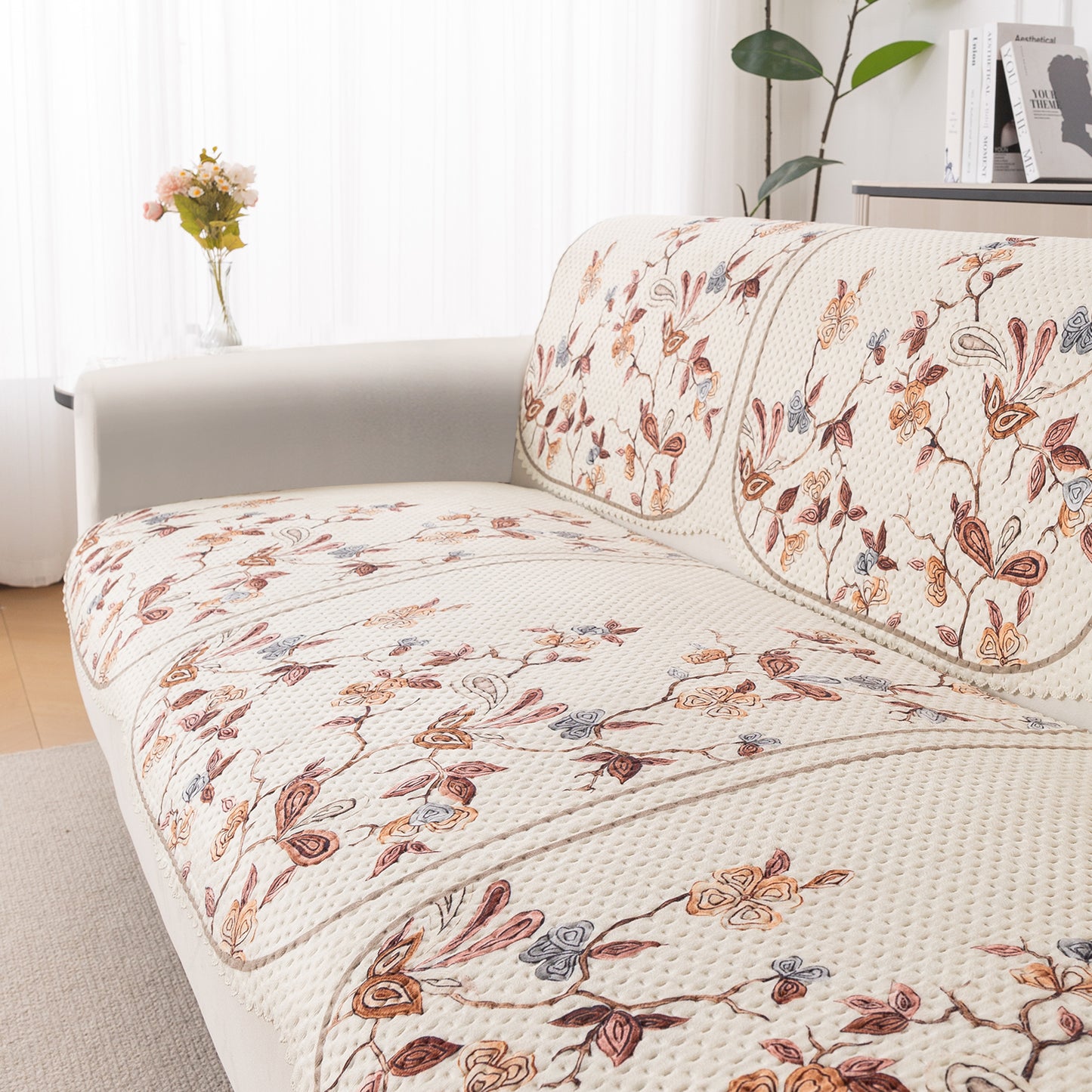HeavenHue Fleece Soft Touch Quilted Sofa Cover Set – Washable Sofa Panel for Seat & Back - Autumn Whisper