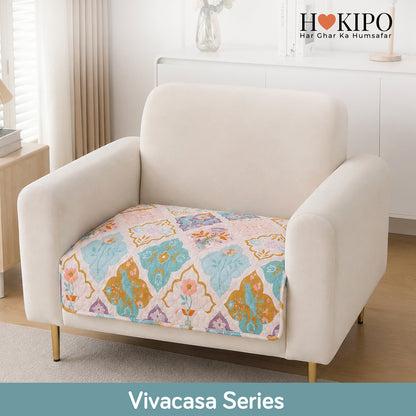 Polyester Printed Quilted Sofa Cover Mats, Quatrefoil Multicolor