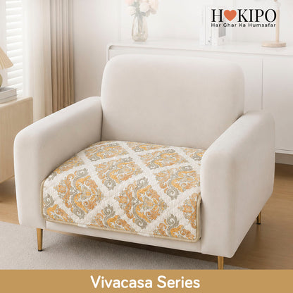 Polyester Printed Quilted Sofa Cover Mats, Damask Beige