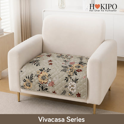 Polyester Printed Quilted Sofa Cover Mats, Floral Ash Grey