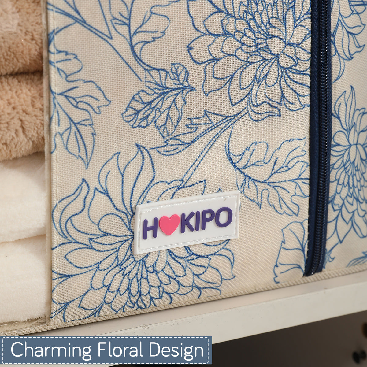 Foldable Cloth Storage Organizer for Wardrobe, Blue Blossom