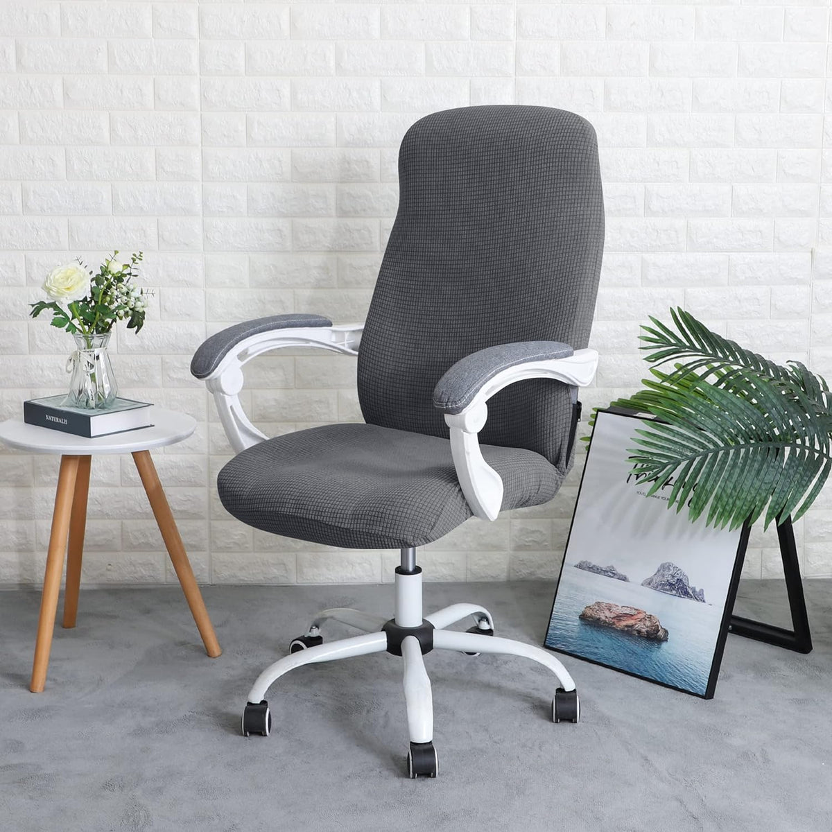 Water Repellent Office Chair Cover for Desk Chair (Mid-Back) – 210 GSM Stretch Jacquard – Washable, Durable & Anti-Slip – Fits Mid-Back Office Chairs, Dark Grey