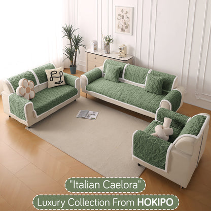 'Italian Caelora' Luxury Jacquard Plush Anti-Slip Sofa Cover Mat - Sage Green