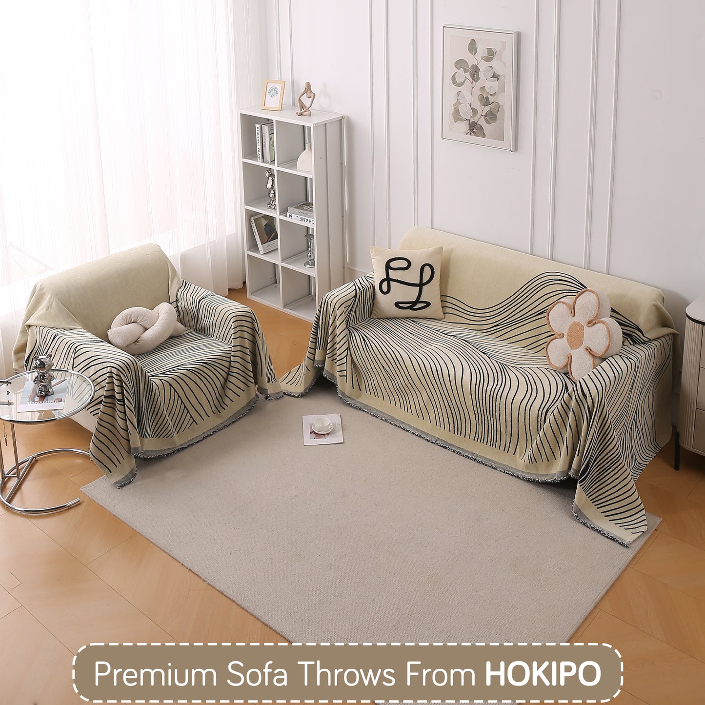 WaveLoom Collection Printed Chenille Sofa Cover Throw, Navy Blue