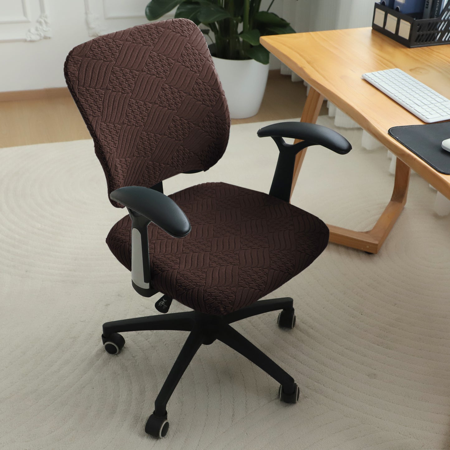 Office Chair Cover for Task Chair – 170 GSM Stretchable Jacquard – Washable & Anti-Slip – Fits Small Office Chairs Without Headrest, Brown