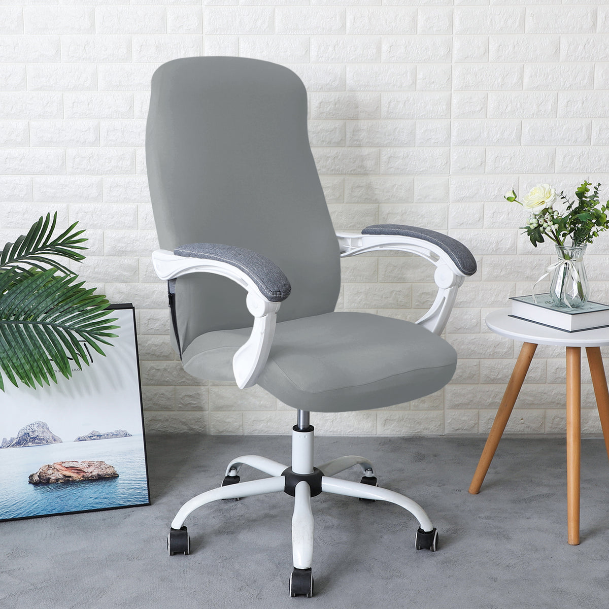 Office Chair Cover for Desk Chair (Mid-Back) – 140 GSM Stretch Fabric – Washable, Durable & Anti-Slip – Fits Mid-Back Office Chairs, Smoke Grey