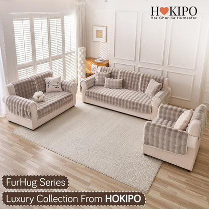 'FurHug' Premium Faux Rabbit Fur Sofa Seat Mats, Latte Brown