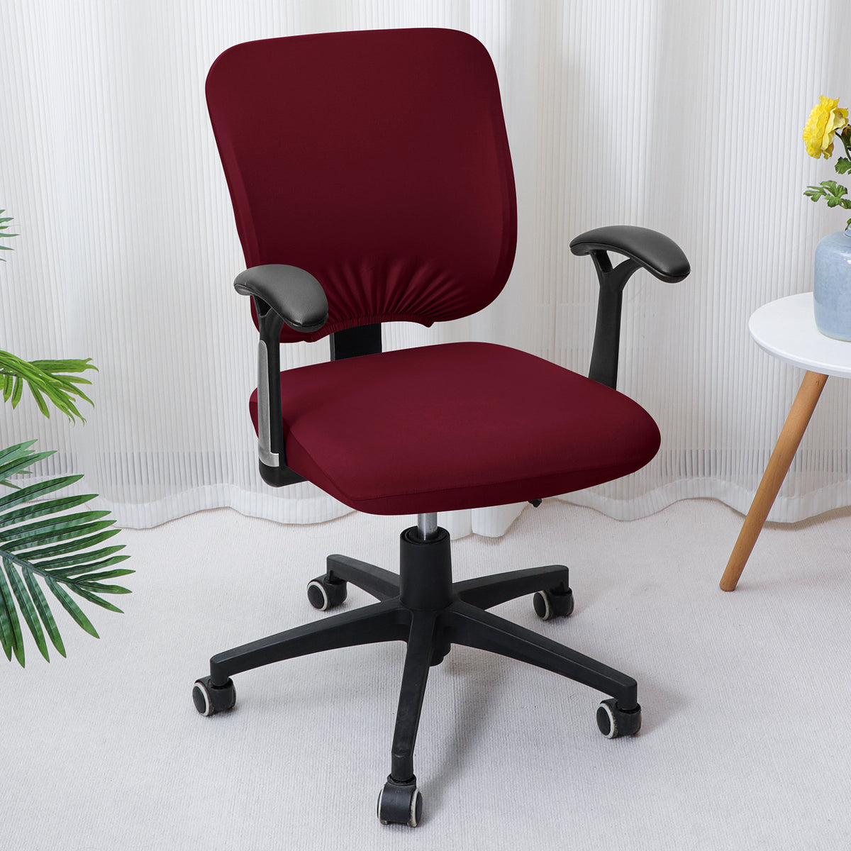 Office Chair Cover for Task Chair – 140 GSM Stretchable Fabric – Washable & Anti-Slip – Fits Small Office Chairs Without Headrest, Burgundy