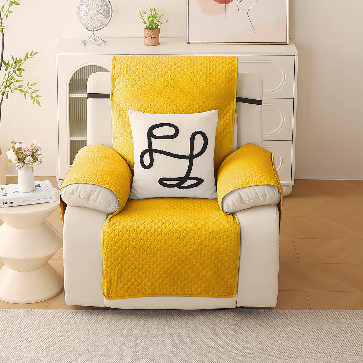 Quilted Recliner Mats for 1 Seater Recliner Sofa, Yellow