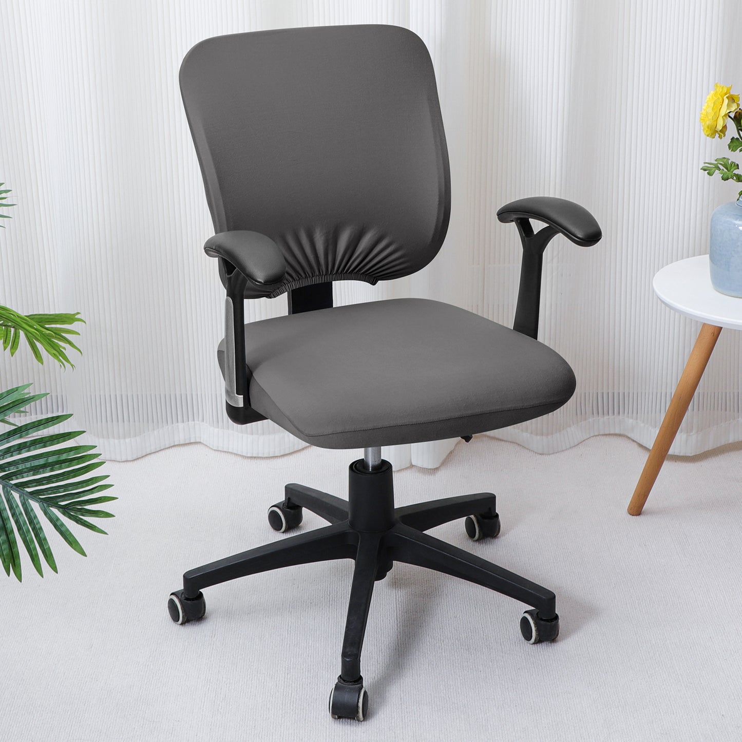 Office Chair Cover for Task Chair – 140 GSM Stretchable Fabric – Washable & Anti-Slip – Fits Small Office Chairs Without Headrest, Grey