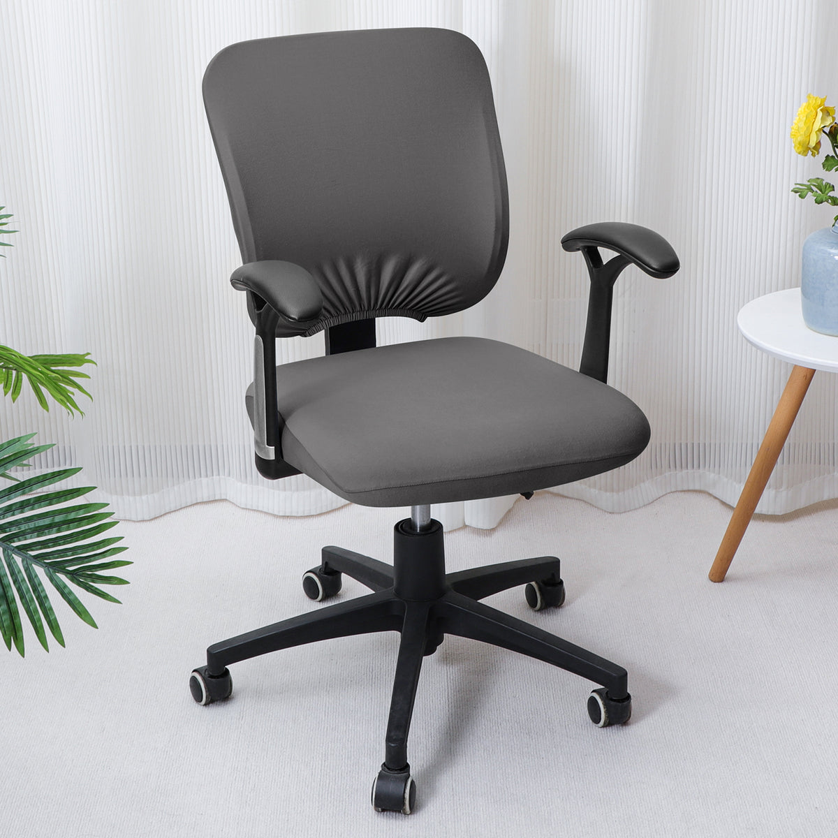 Office Chair Cover for Task Chair – 140 GSM Stretchable Fabric – Washable & Anti-Slip – Fits Small Office Chairs Without Headrest, Grey