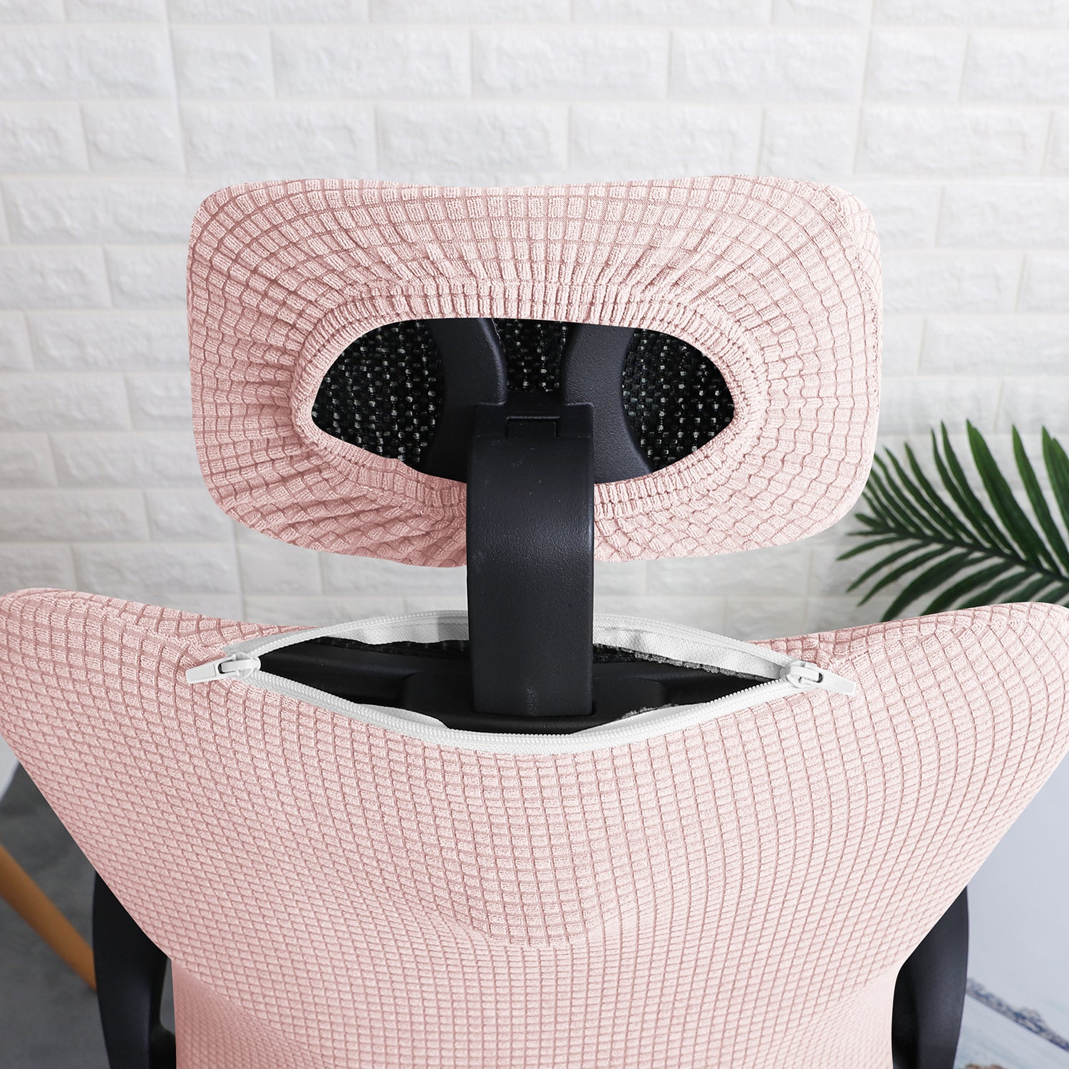 Stretchable Jacquard Office Boss Chair Seat Cover with Headrest Cover for Computer Desk Chair, Pink