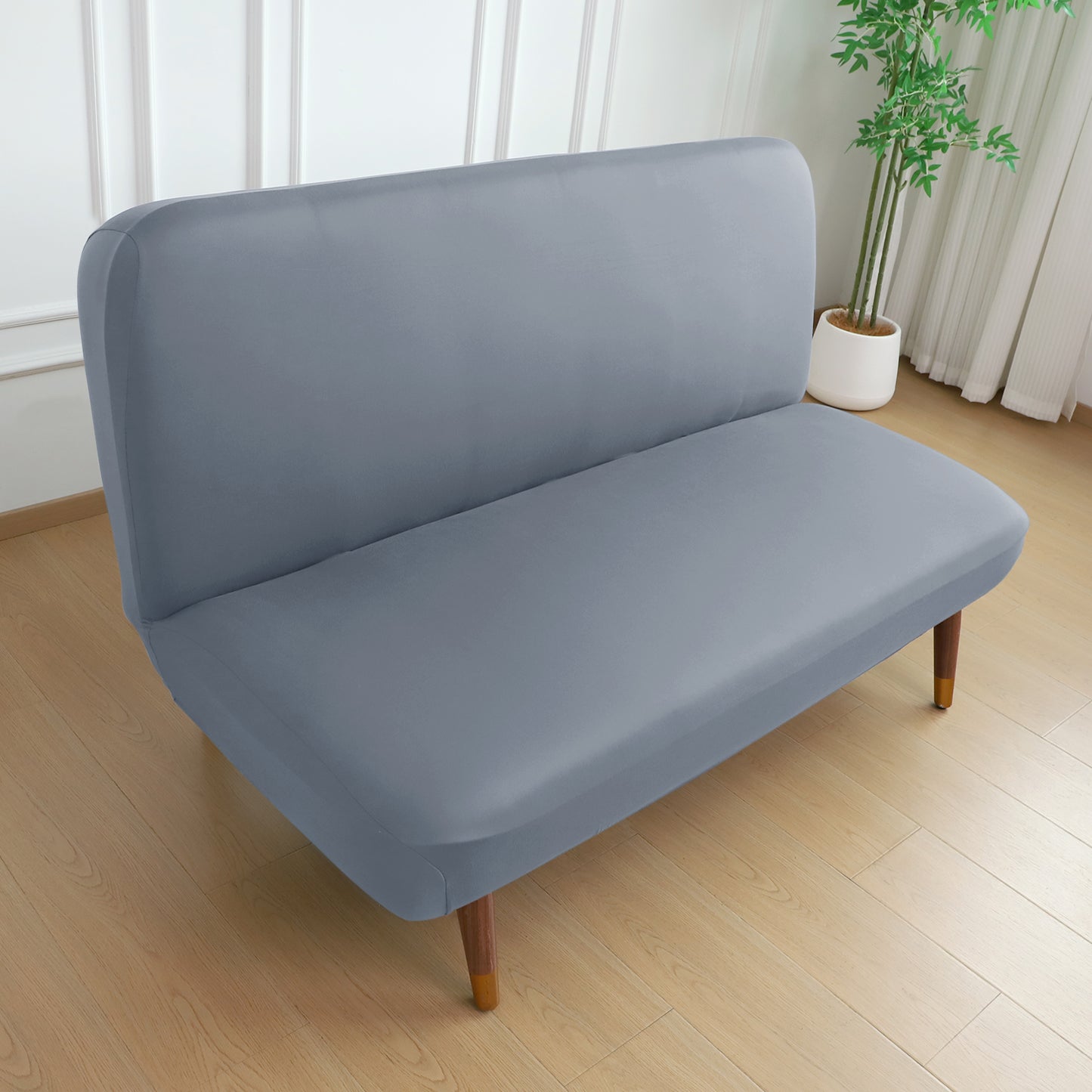 SereneSolids Stretchable Elastic Armless Sofa Cover – 140 GSM, Futon Slipcover, Easy Fit, Smokey Grey