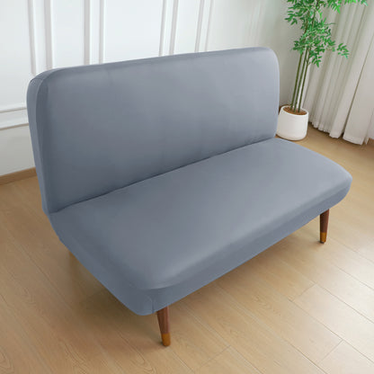 SereneSolids Stretchable Elastic Armless Sofa Cover – 140 GSM, Futon Slipcover, Easy Fit, Smokey Grey