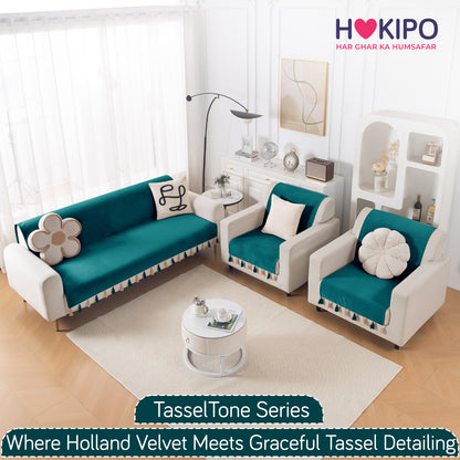 Holland Velvet 5-Seater Sofa Cover (3+1+1), TasselTone Series | Teal