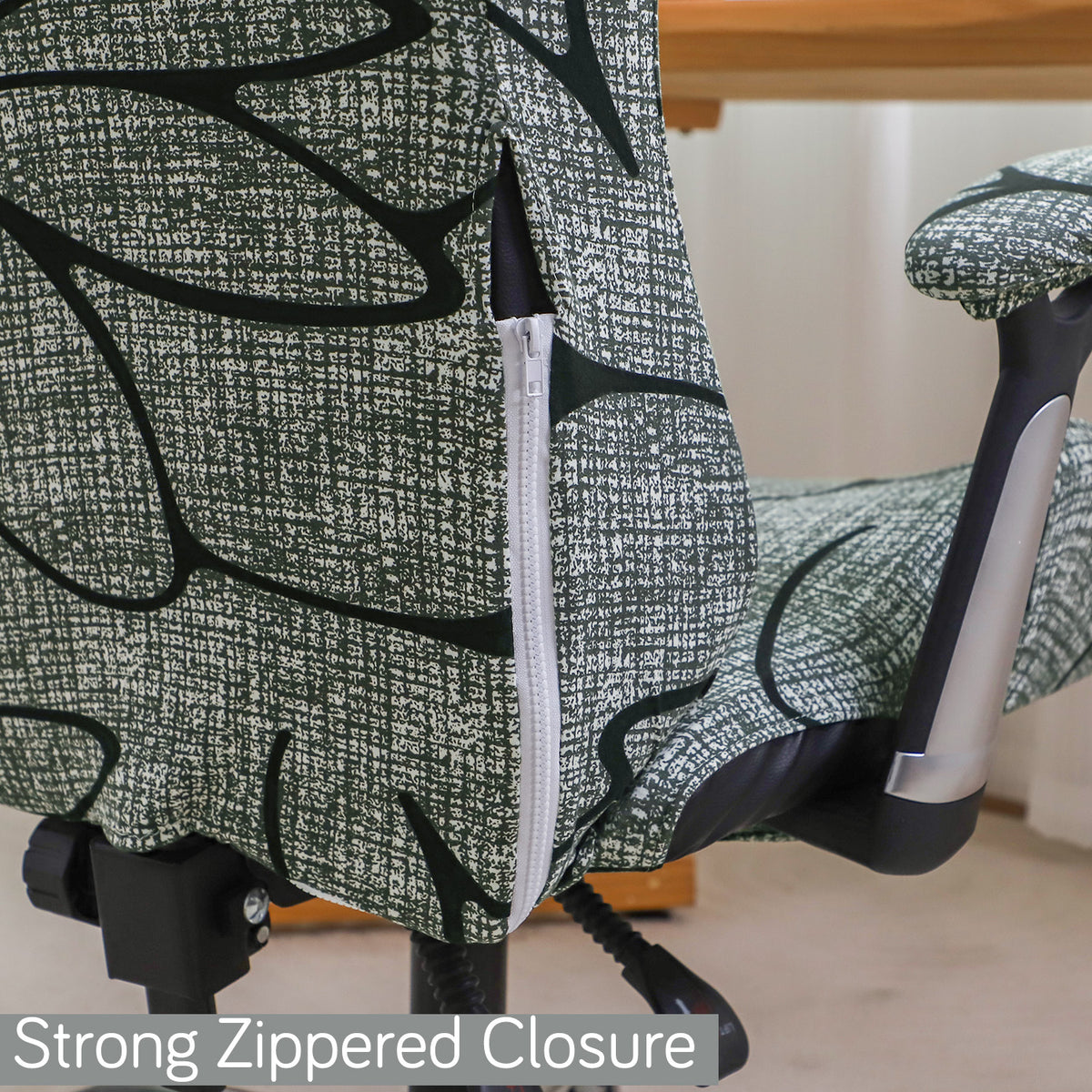 Printed Gaming Chair Seat Cover Elastic Computer Rotating Chair, Intense Grey Abstract Floral