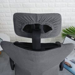 Stretchable Jacquard Office Boss Chair Seat Cover with Headrest Cover for Computer Desk Chair, Dark Grey