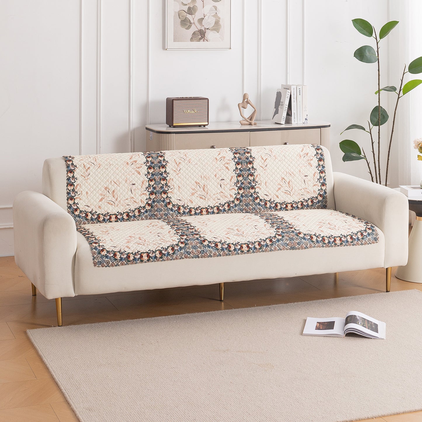 LoomVerse Quilted Sofa Cover Set Washable Sofa Panel for Seat & Back - Petal Harmony