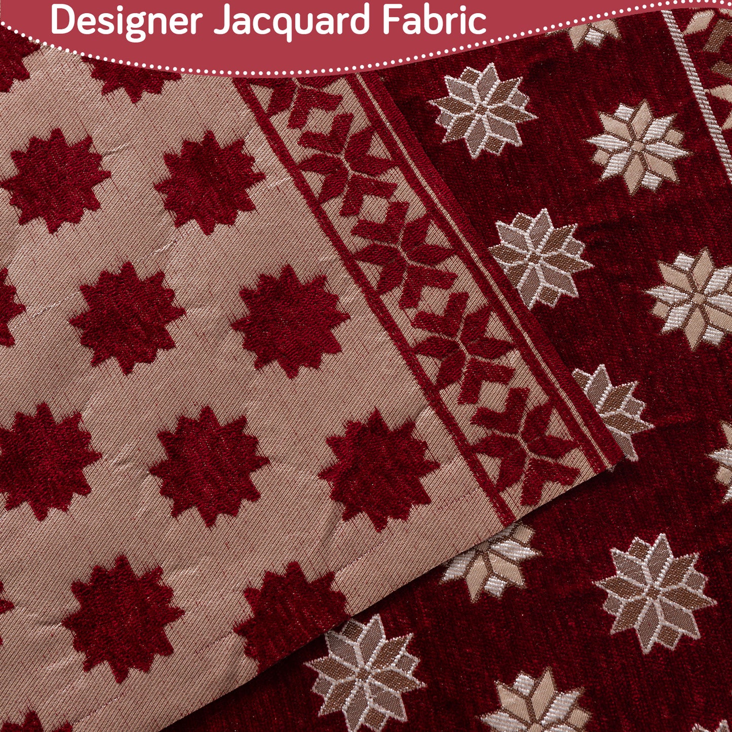 Heritage Weave Premium Jacquard Sofa Cover Set with Tassels -  Crimson Red