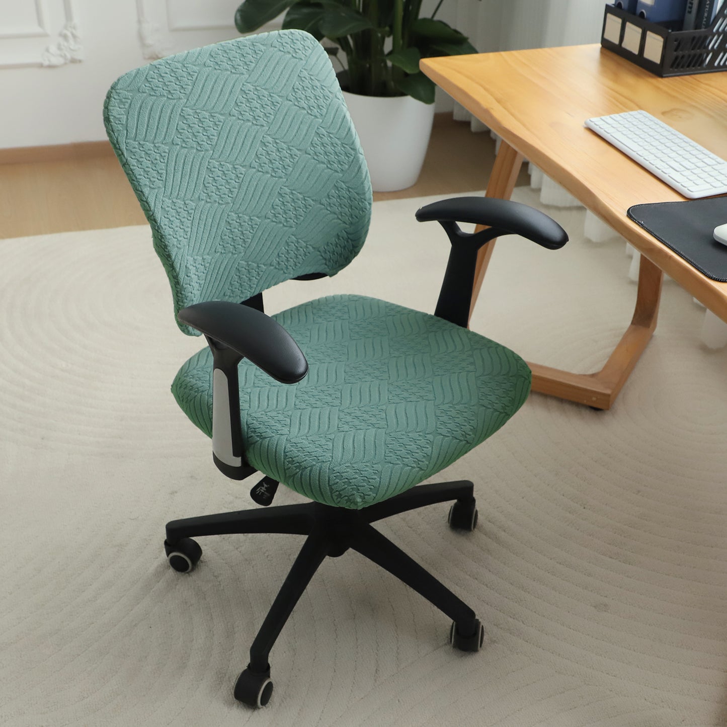 Office Chair Cover for Task Chair – 170 GSM Stretchable Jacquard – Washable & Anti-Slip – Fits Small Office Chairs Without Headrest, Green