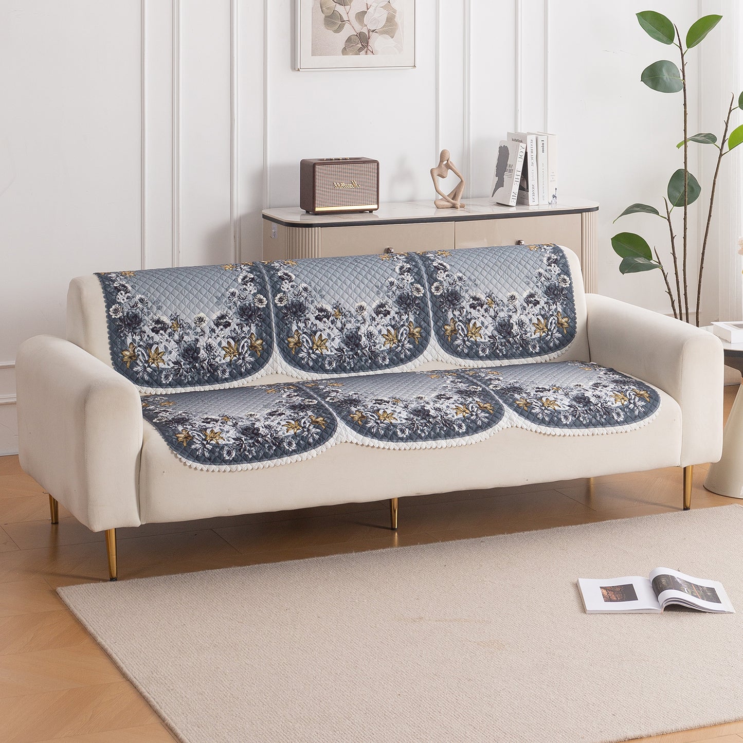 LoomVerse Quilted Sofa Cover Set Washable Sofa Panel for Seat & Back - Blue Belle