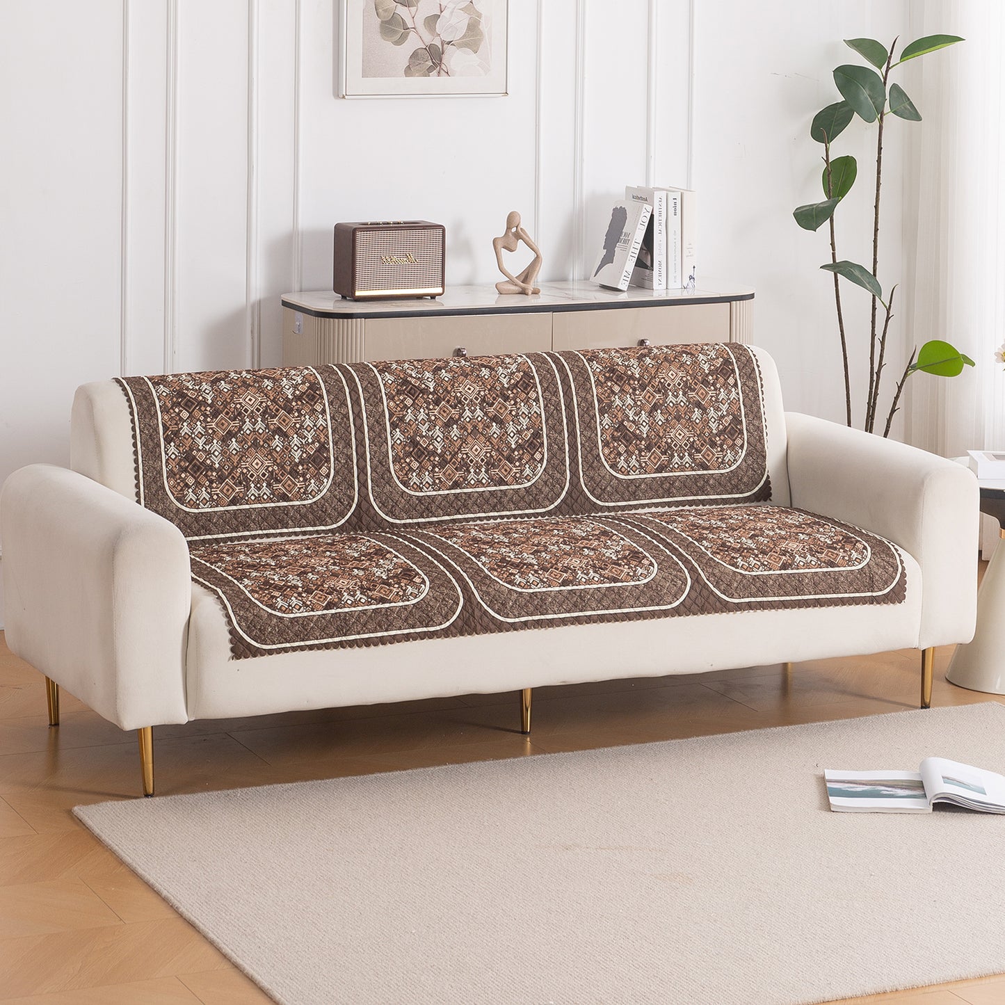 LoomVerse Quilted Sofa Cover Set Washable Sofa Panel for Seat & Back - Rustic Lattice