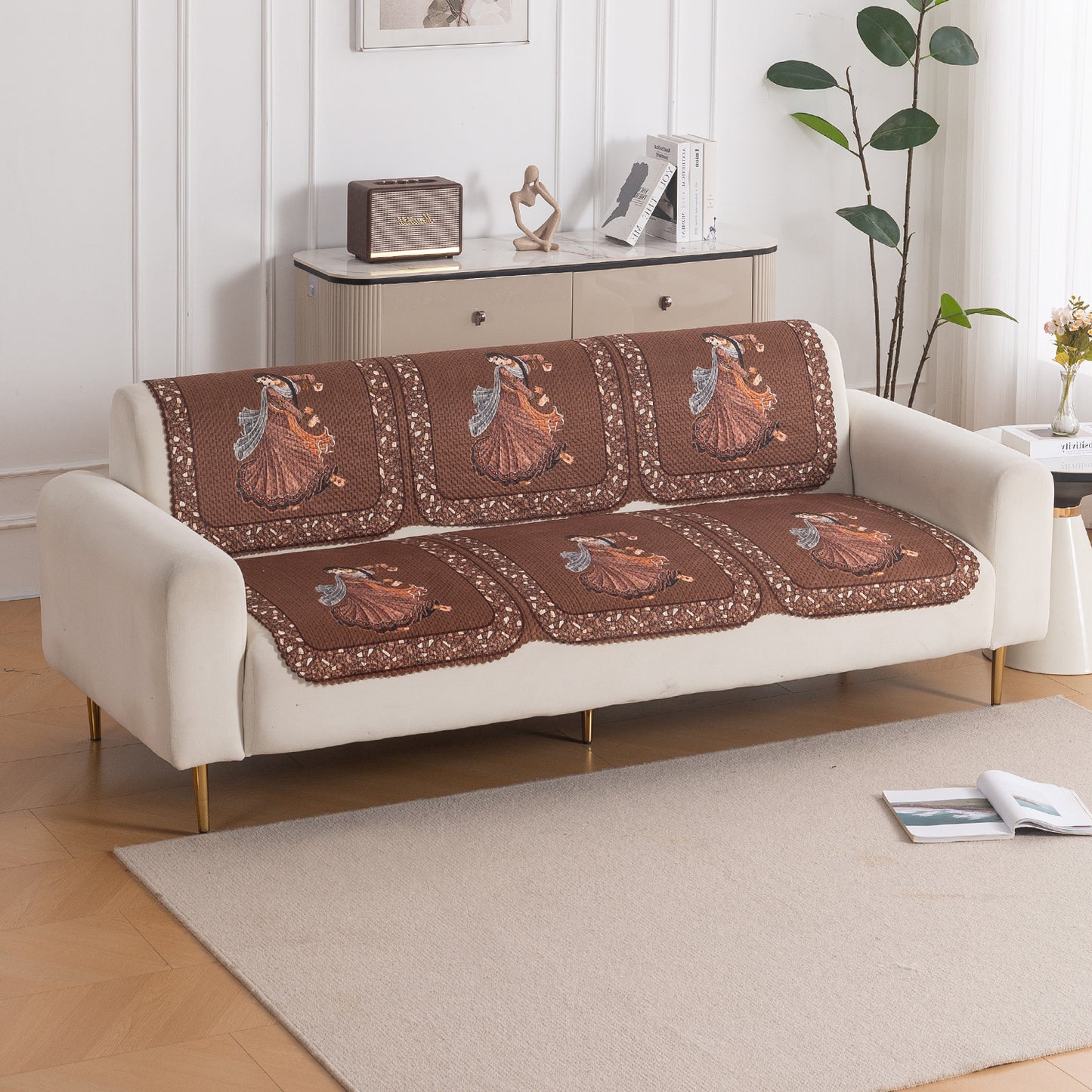 HeavenHue Fleece Soft Touch Quilted Sofa Cover Set Washable Sofa Panel for Seat & Back - Nritya Echo