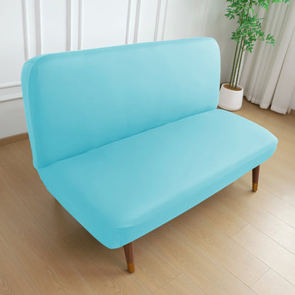 SereneSolids Stretchable Elastic Armless Sofa Cover – 140 GSM, Futon Slipcover, Easy Fit, Sky Blue