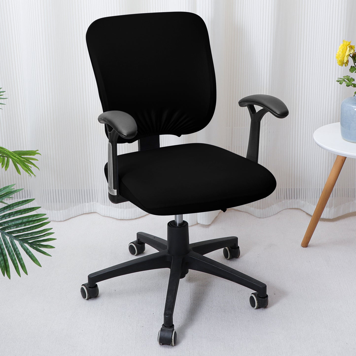 Office Chair Cover for Task Chair – 140 GSM Stretchable Fabric – Washable & Anti-Slip – Fits Small Office Chairs Without Headrest, Black