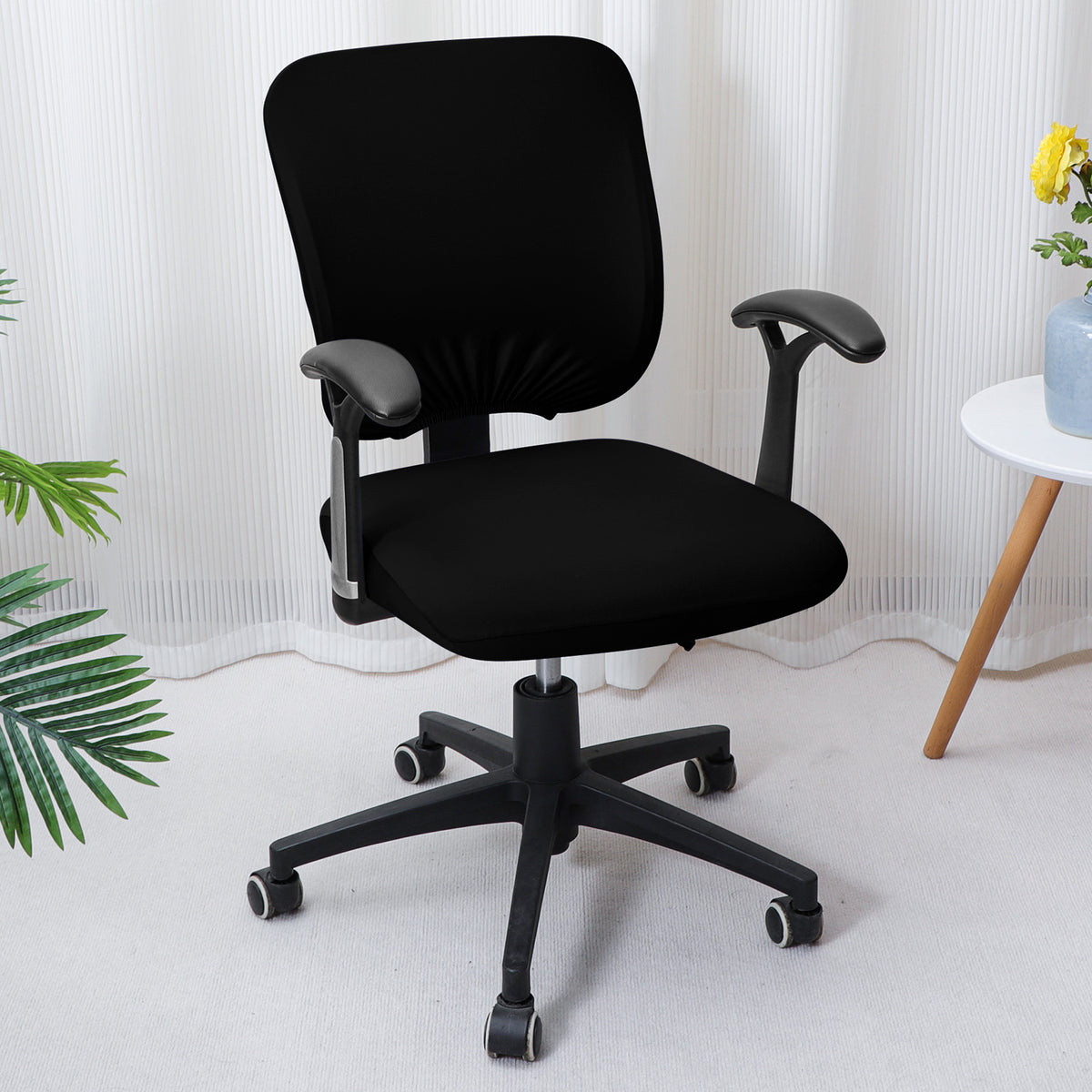 Office Chair Cover for Task Chair – 140 GSM Stretchable Fabric – Washable & Anti-Slip – Fits Small Office Chairs Without Headrest, Black