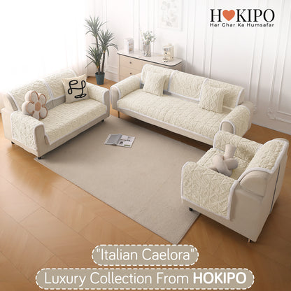 'Italian Caelora' Luxury Jacquard Plush Anti-Slip Sofa Cover Mat - Pearl White