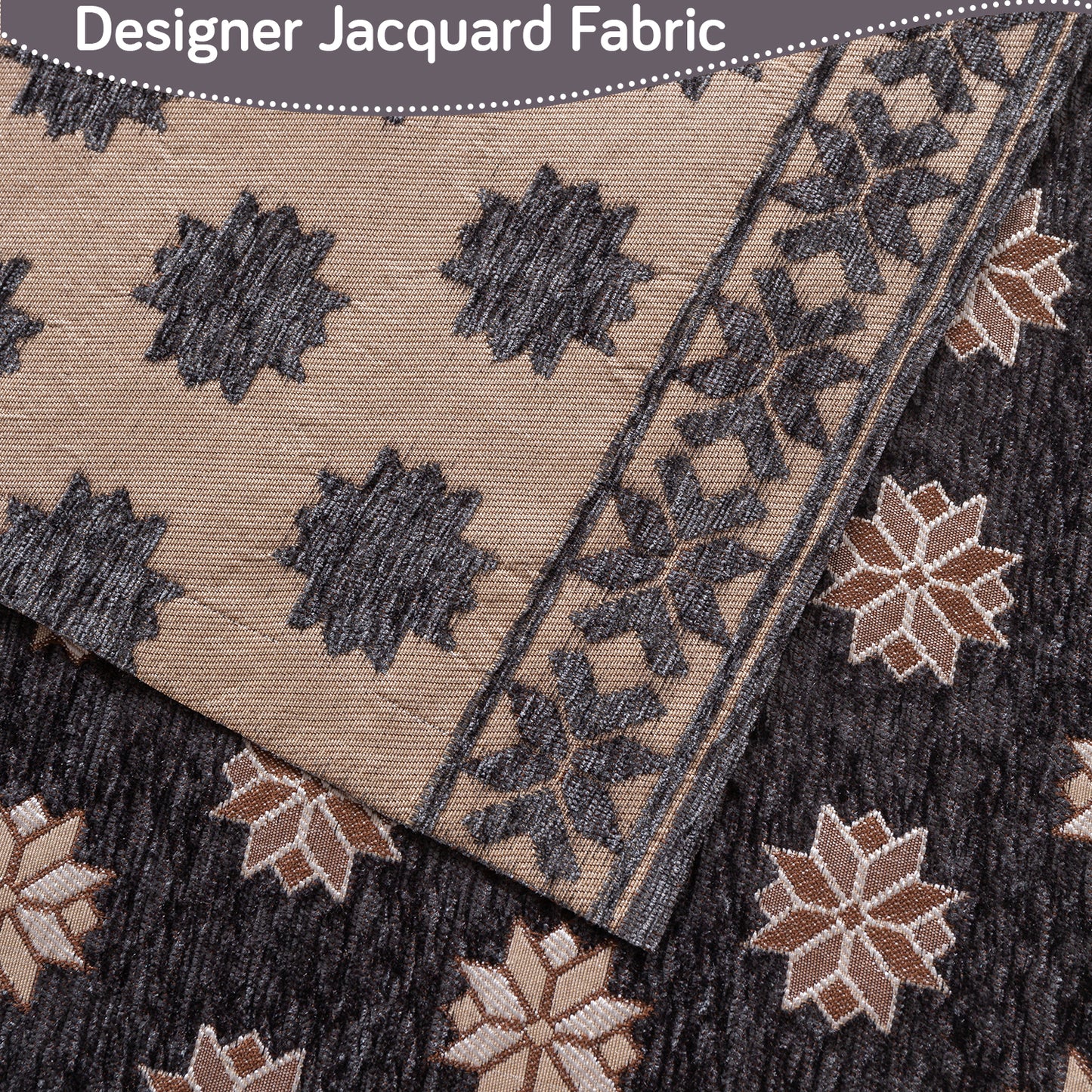 Heritage Weave Premium Jacquard Sofa Cover Set with Tassels - Graphite Grey