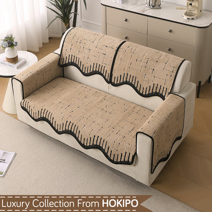 Premium Supple Soft Wavy with Curve Sofa Cover Mat, Brown