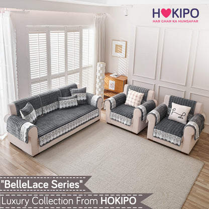 BelleLace Series 5-Seater Sofa Cover (3+1+1), Porpoise Grey