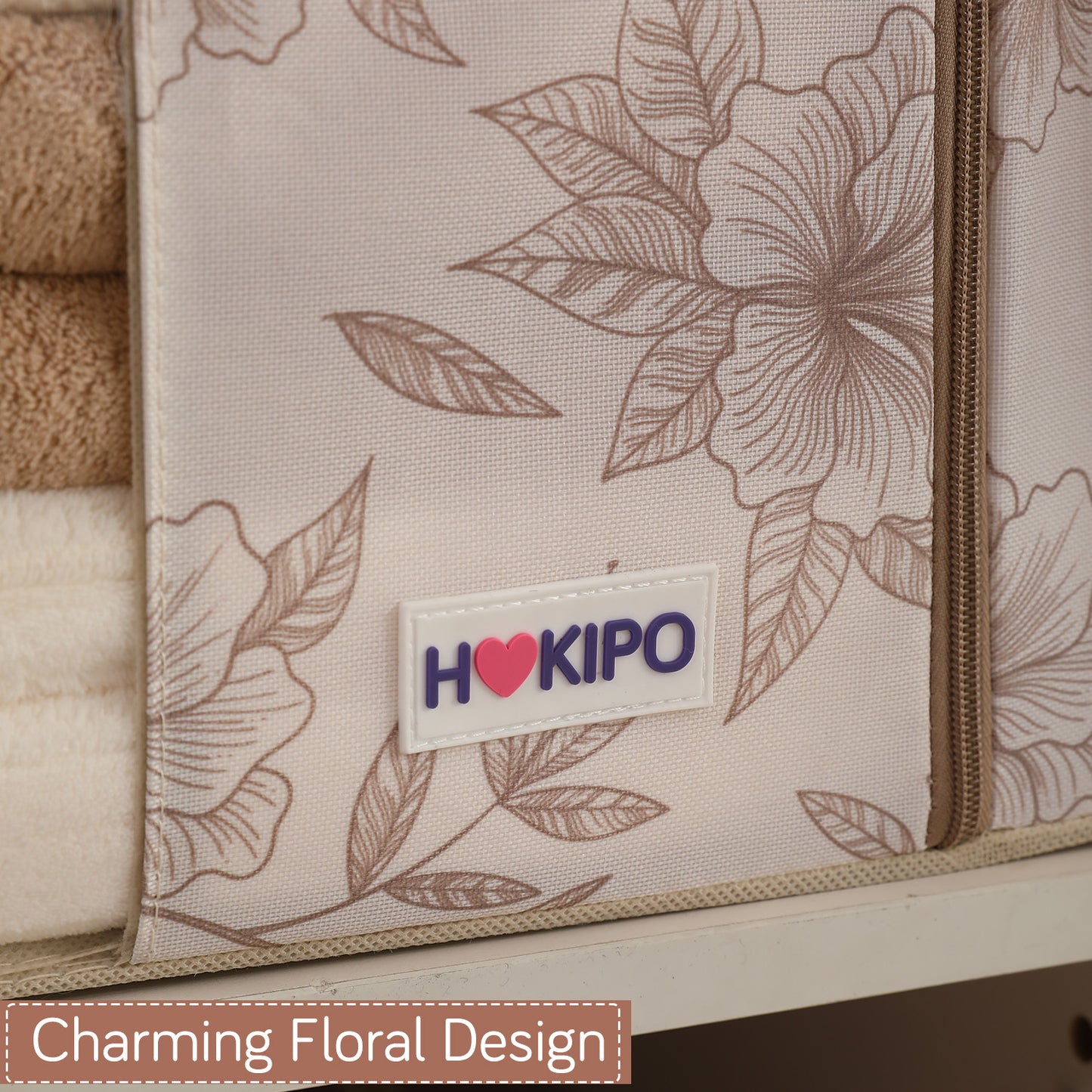 Foldable Cloth Storage Box Organizer for Wardrobe, Latte Floral