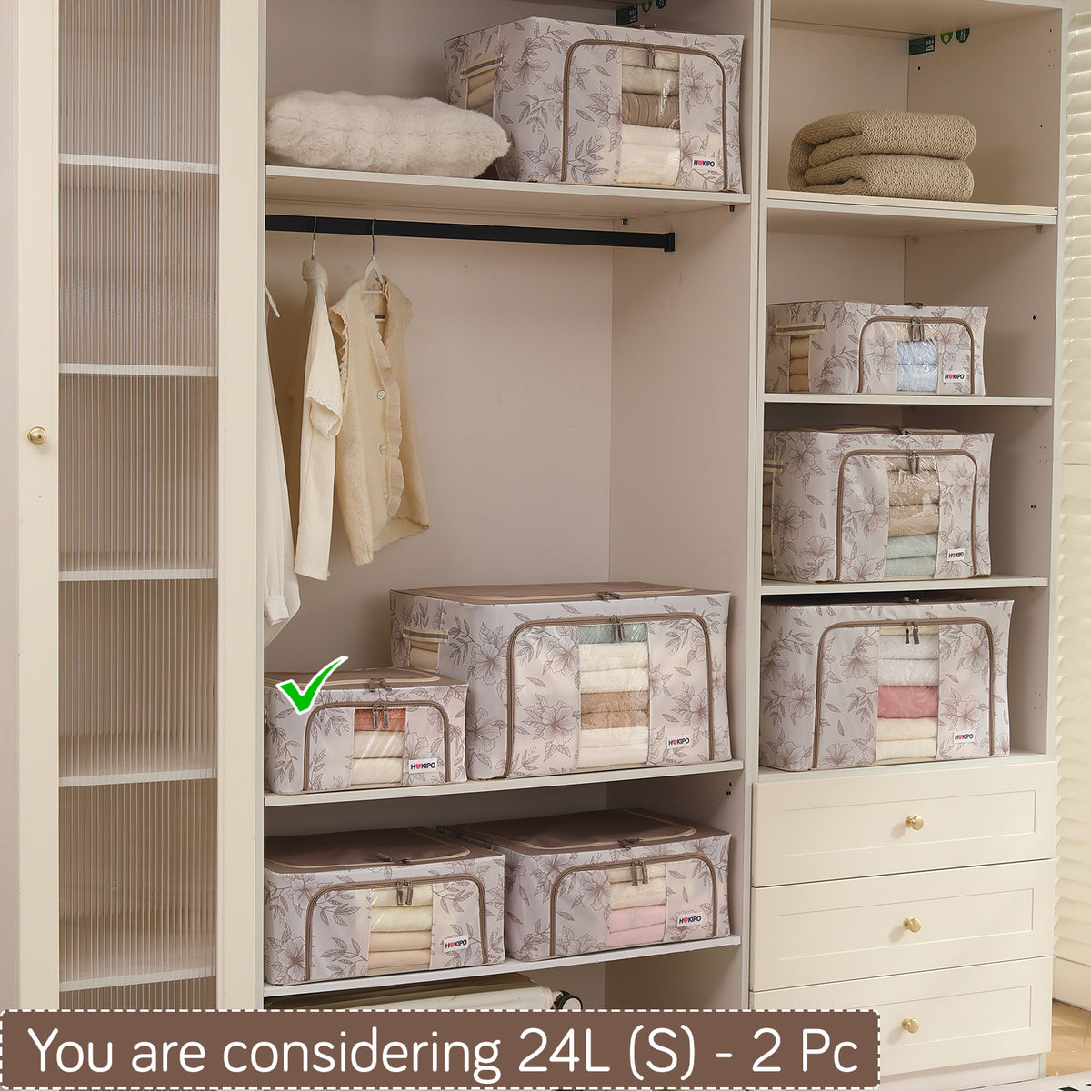 Foldable Cloth Storage Organizer for Wardrobe, Latte Floral