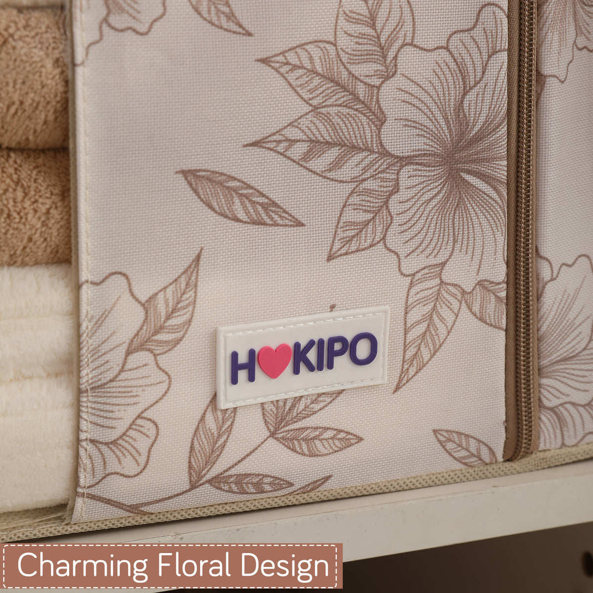 Foldable Cloth Storage Box Organizer for Wardrobe, Latte Floral