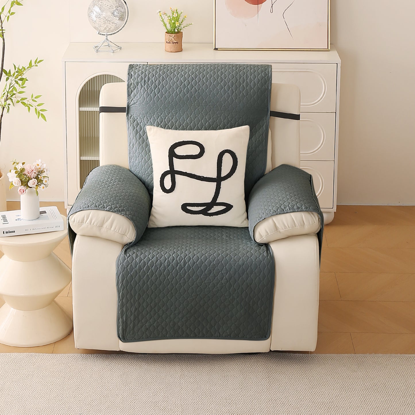 Quilted Recliner Mats for 1 Seater Recliner Sofa, Grey